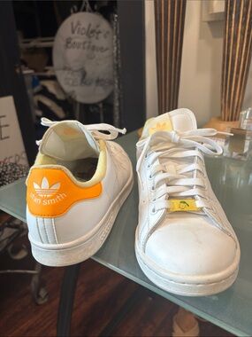 Adidas Stan Smith Women's White Sneakers with Orange Accent